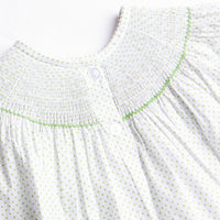 Turkey Smocked Bubble, Green Bitty Dot