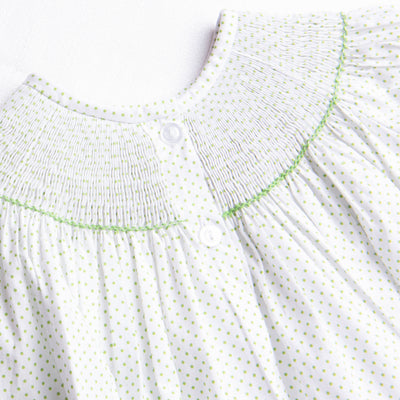 Turkey Smocked Bubble, Green Bitty Dot