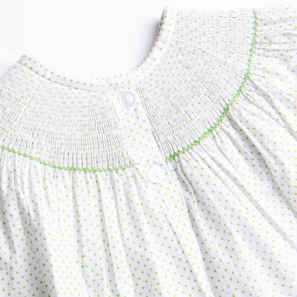 Turkey Smocked Bubble, Green Bitty Dot