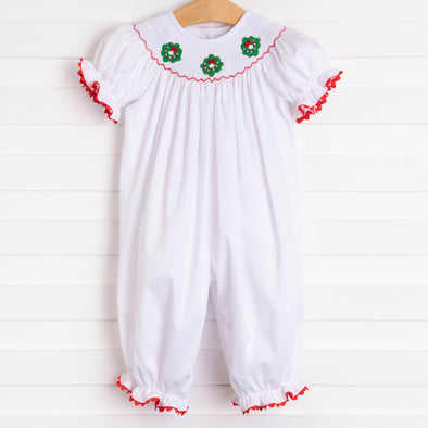 Happy Holidays Smocked Romper, White