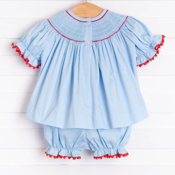 Santa's Coming Smocked Bloomer Set, Light Blue