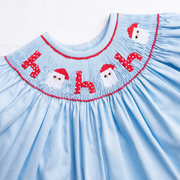 Santa's Coming Smocked Bloomer Set, Light Blue