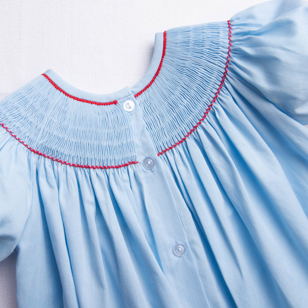 Santa's Coming Smocked Dress, Light Blue
