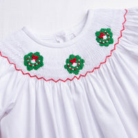 Happy Holidays Smocked Romper, White