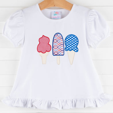 Sweet Freedom Ruffle Applique Shirt, White