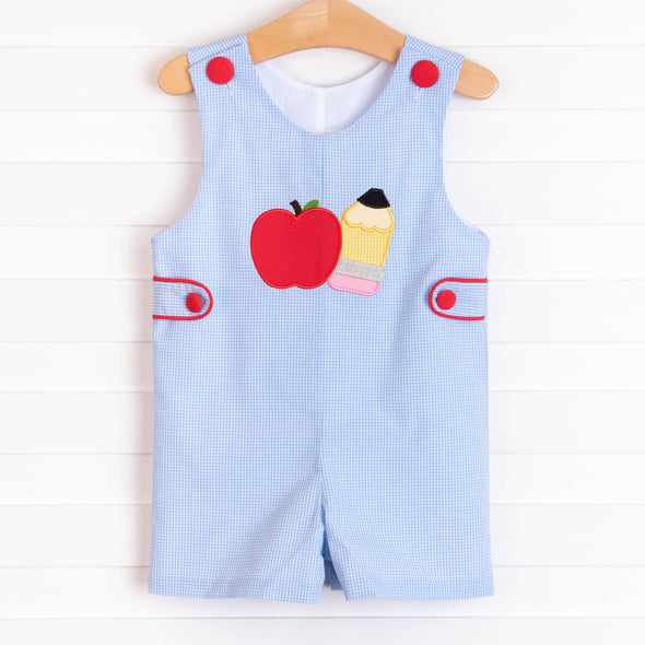 Back to School Applique Jon Jon, Blue Gingham