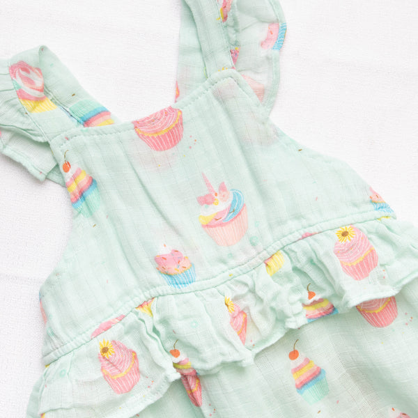 Angel Dear Cupcake Muslin Ruffle Shortie Romper, Mint