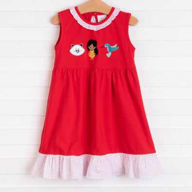Nature Princess Applique Dress, Red