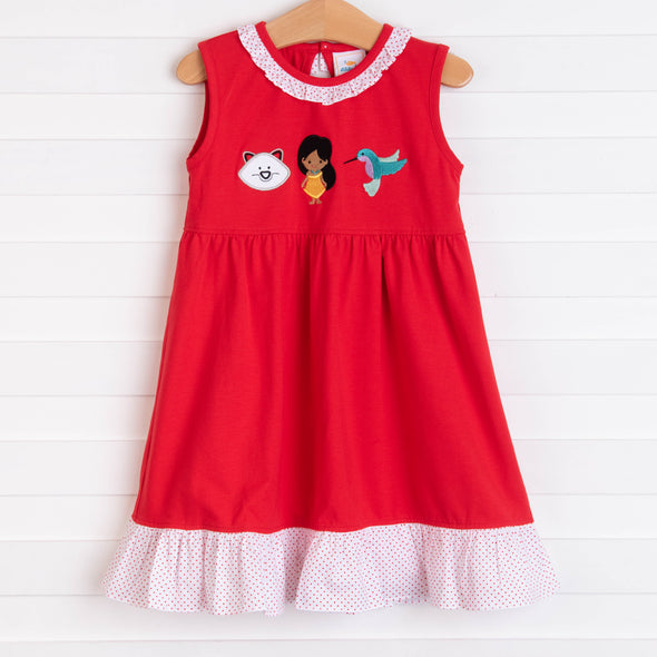 Nature Princess Applique Dress, Red