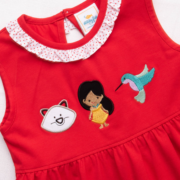 Nature Princess Applique Dress, Red