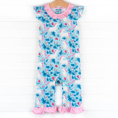 Little Dreamer Ruffle Romper, Blue