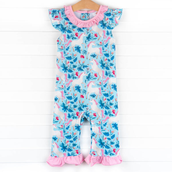 Little Dreamer Ruffle Romper, Blue