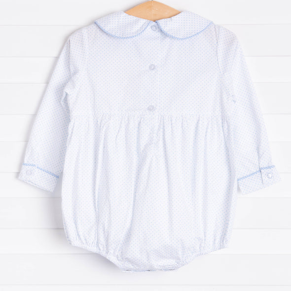 Birthday Smocked Bubble, Blue Bitty Dot