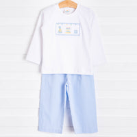 Birthday Smocked Pant Set, Blue Gingham