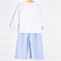 Birthday Smocked Pant Set, Blue Gingham