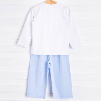 Birthday Smocked Pant Set, Blue Gingham