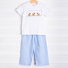 Puppy Smocked Pant Set, Blue