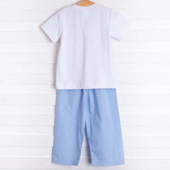 Puppy Smocked Pant Set, Blue
