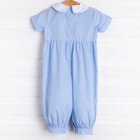 Puppy Smocked Romper, Blue