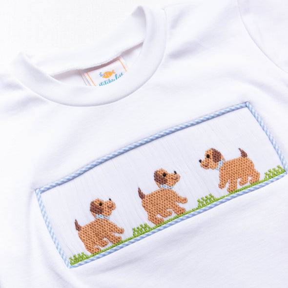 Puppy Smocked Pant Set, Blue