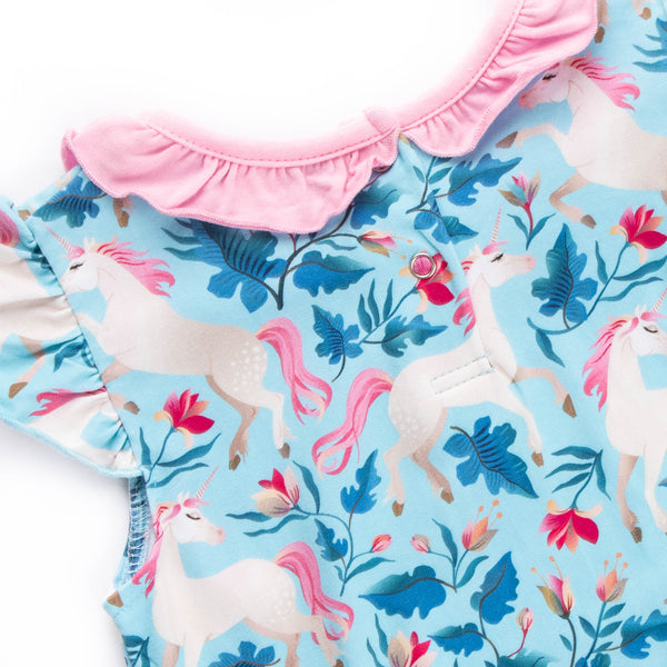 Little Dreamer Ruffle Romper, Blue