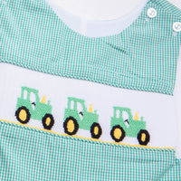 Tractor Smocked Jon Jon, Green