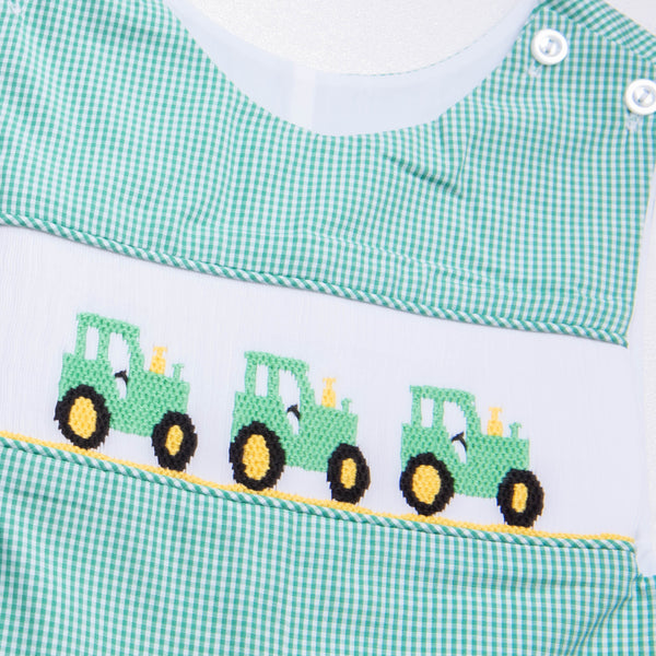 Tractor Smocked Jon Jon, Green
