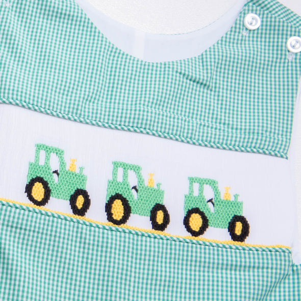 Tractor Smocked Jon Jon, Green