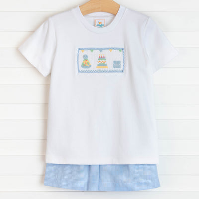 Birthday Wish Smocked Short Set, Blue