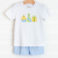 Birthday Surprise Applique Short Set, Blue