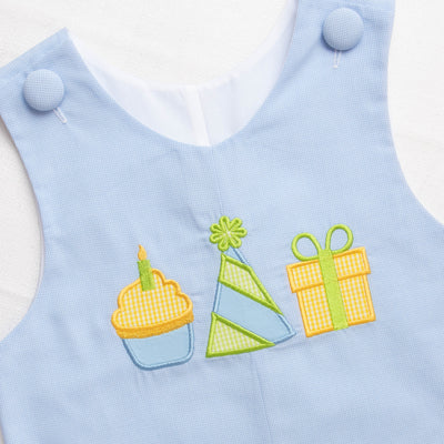 Birthday Surprise Applique Jon Jon, Blue