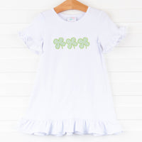 Clover Cutie Applique Dress, White