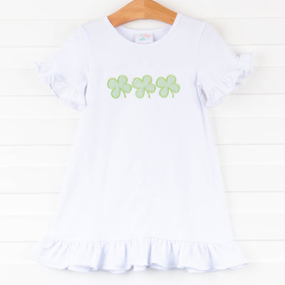 Clover Cutie Applique Dress, White