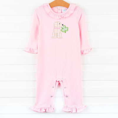 Lucky Pup Applique Romper, Pink