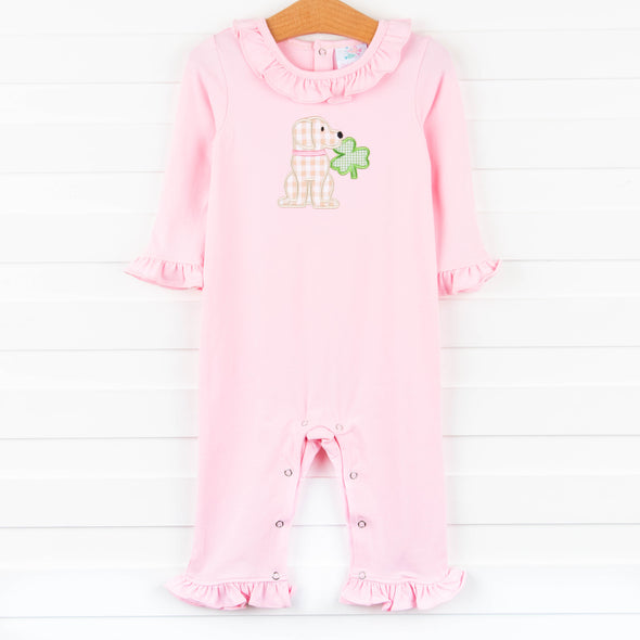 Lucky Pup Applique Romper, Pink