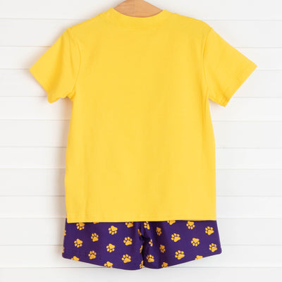 Louisiana Applique Paw Print Short Set, Purple