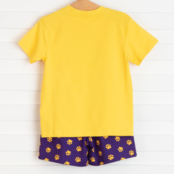 Louisiana Applique Paw Print Short Set, Purple