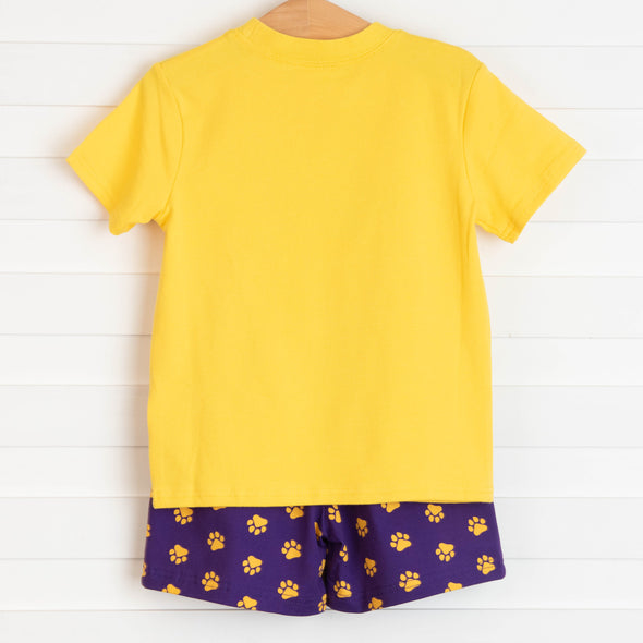 Louisiana Applique Paw Print Short Set, Purple