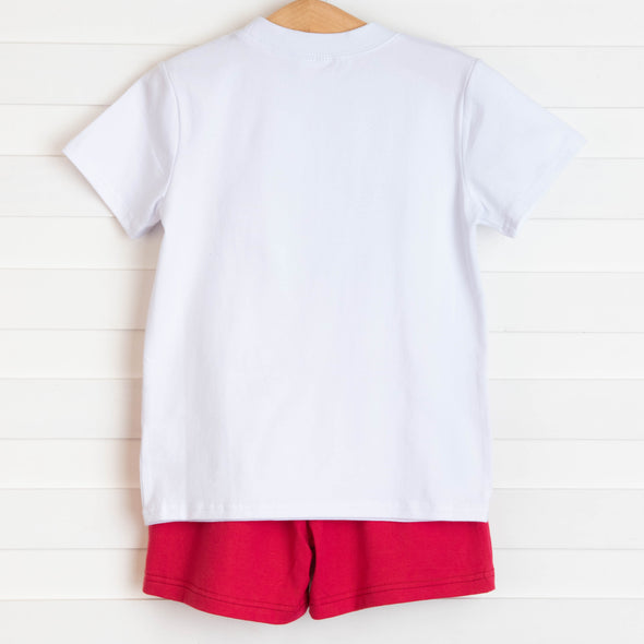 Elephant Applique Short Set, Crimson