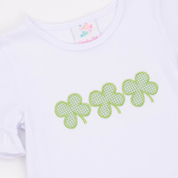 Clover Cutie Applique Dress, White