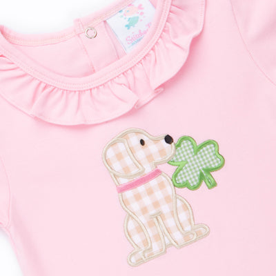 Lucky Pup Applique Romper, Pink