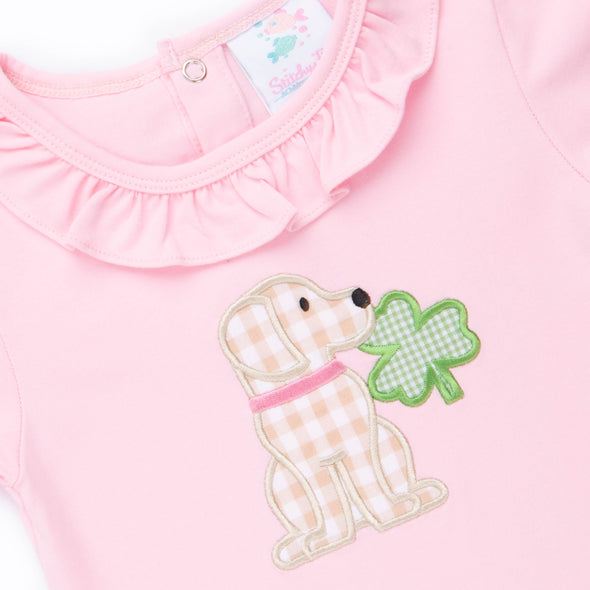 Lucky Pup Applique Romper, Pink