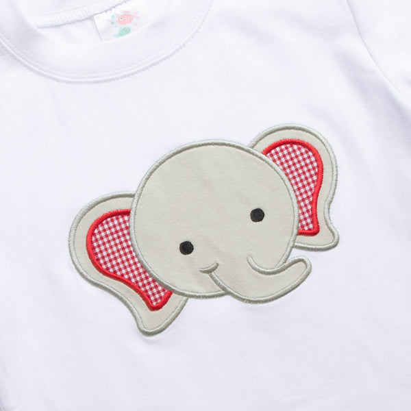 Elephant Applique Short Set, Crimson