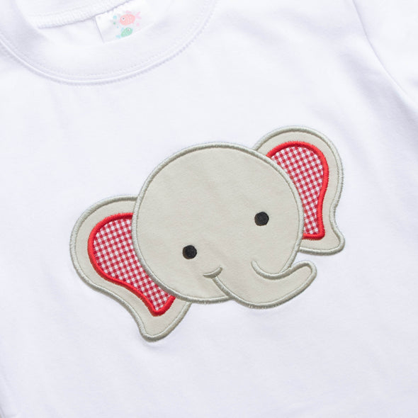 Elephant Applique Short Set, Crimson
