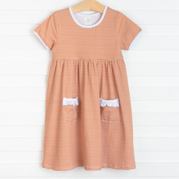 Texas Popover Dress, Burnt Orange Stripe