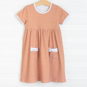 Texas Popover Dress, Burnt Orange Stripe