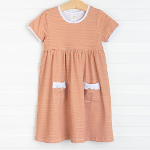 Texas Popover Dress, Burnt Orange Stripe