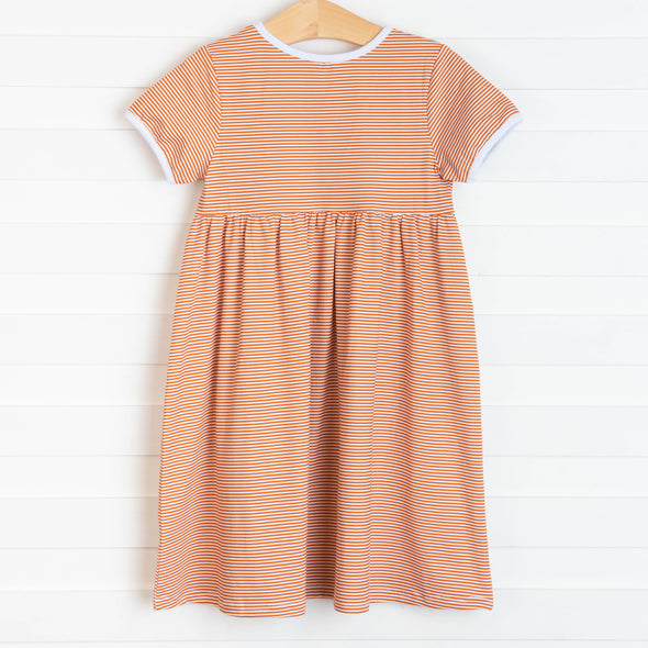 Texas Popover Dress, Burnt Orange Stripe