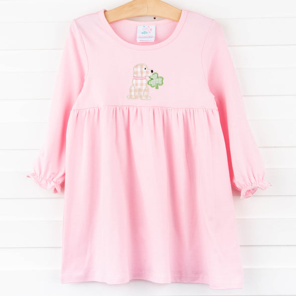 Lucky Pup Applique Dress, Pink
