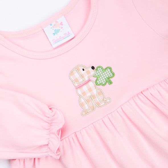 Lucky Pup Applique Dress, Pink
